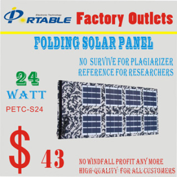 Foldable Solar Charger for iPhone, iPad, Smart Phones, 12V Car Battery Laptop Chargers (PETC-S24)